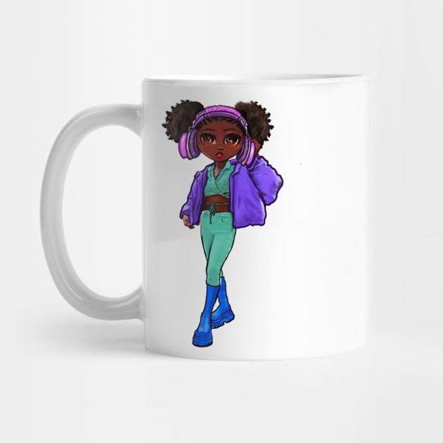 Anime girl Princess Cute black girl 7 Melanin Afro African American by Artonmytee